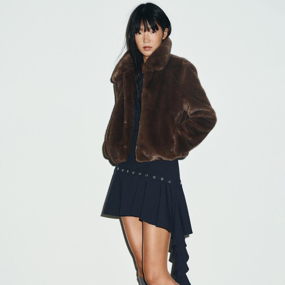 NWT FAUX FUR SHORT COAT TOBACCO XL -MEASUREMENT-REF PHOTO & SIZE CHART